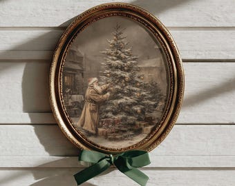 Vintage Santa Christmas Tree Print: Moody Antique Holiday Wall Art (Digital Download)