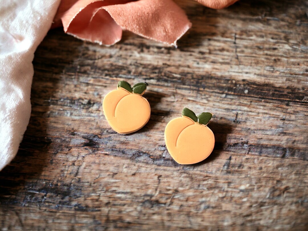 Miniature Peach Polymer Clay Stud Earrings - Etsy