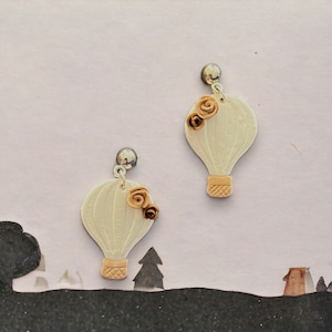 Cute Neutral Hot Air Balloon Dangle Clay Earrings