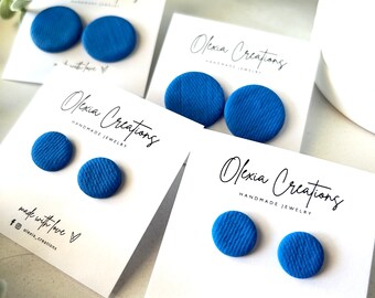 Polymer Clay Denim Stud Earrings: Handmade Matte Earrings