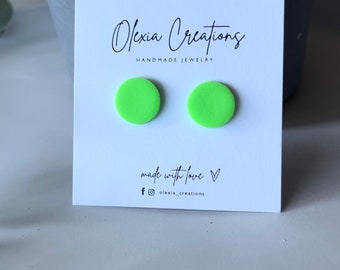 Neon Green Polymer Clay Stud Earrings: Handmade Stainless Steel Posts (12mm)