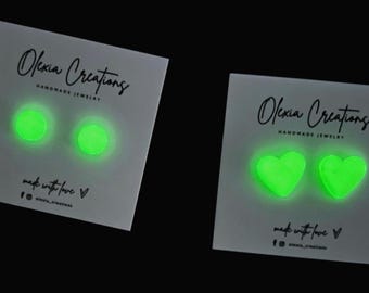 Glow in the Dark Stud Earrings: Handmade Polymer Clay Jewelry