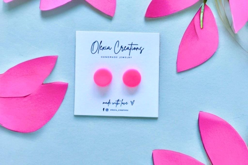 Neon Pink Polymer Clay Stud Earrings: Handmade, Lightweight