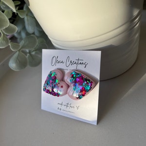 Glitter and Sequins Big Heart stud earrings. Size 30 mm. Cool Birthday Gift for Her Wife Girlfriend. zdjęcie 2