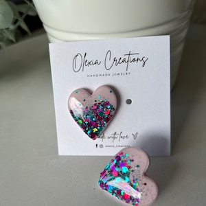 Glitter and Sequins Big Heart stud earrings. Size 30 mm. Cool Birthday Gift for Her Wife Girlfriend. zdjęcie 1