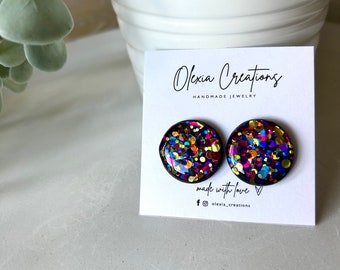 Big Glitter Sequins stud earrings. Cool Birthday Gift for Her Wife Girlfriend. Shiny Gift Box Idea. Unique Gift. Size 22 mm