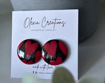 Red Heart earrings. Shiny stud earrings. Cool Gift for Her Wife Girlfriend. Gift Box Idea. Unique Red Heart earrings for Her