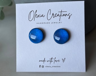 Glamorous Shiny Deep Blue Stud Earrings for a Pop of Color - Effortlessly Elegant. Size 12 mm. Gift for Her Wife Girlfriend.