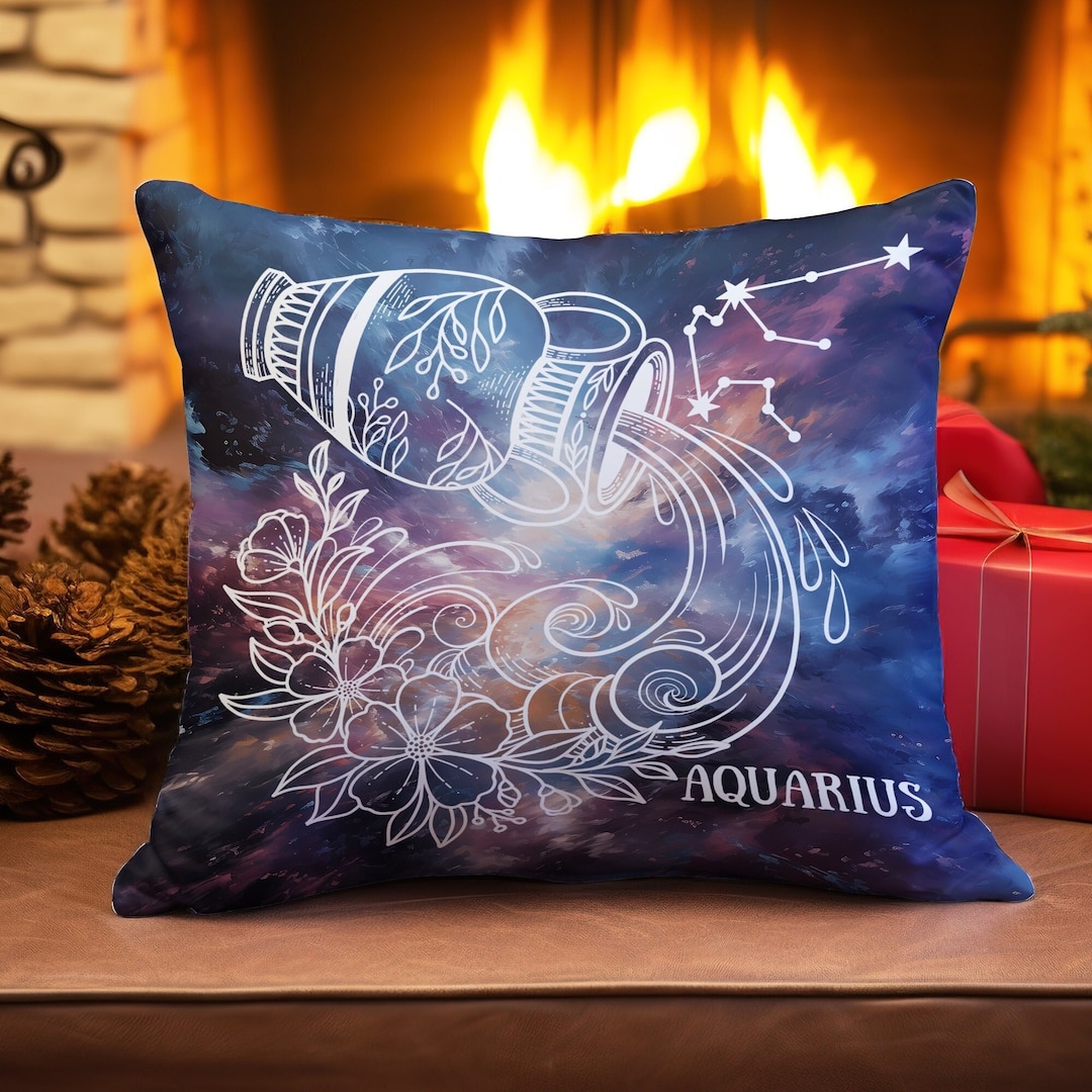 Astrology Zodiac Pillow Aquarius Painted Galaxy Background Etsy