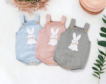 Baby Knit Easter Romper,Bunny Baby Romper, My First Easter Outfit,Cute Baby Easter Outfit,Baby Girl Outfit,Easter Day Outfit,Rabbit Romper