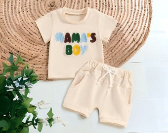 Conjunto de niño de mamá, regalos para mamá, regalo del día de la madre, lindo conjunto de niño bebé, ropa linda de niño bebé, trajes lindos de niño bebé, camisa de niño de mamá, traje de verano