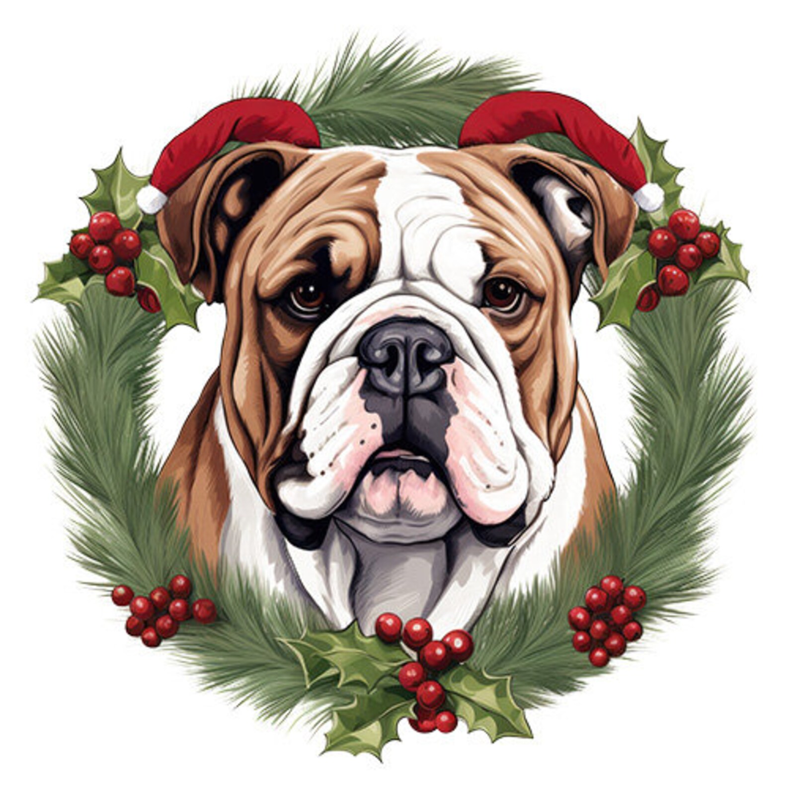English Bulldog Santa, Christmas English Bulldog Png Sublimation Design