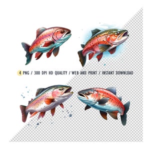 Rainbow Trout PNG, Watercolor Fish Clipart, Natural Fish, Rainbow trout fishing, digital prints,downloads, creative projects,png transparent
