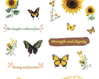 Christian Sticker Bundle: Sunflower, Butterfly, Bible Verse (Digital Download)