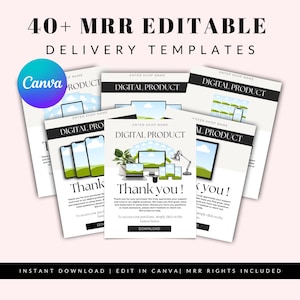 40+ MRR bearbeitbare Liefervorlagen für digitale Unternehmer, Dankesnotizen für die ästhetische Bestellung, Gutscheinkarten, Canva Instant Download MRR