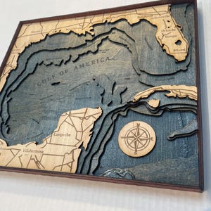 Gulf of America 3D Topographical Wood Map | Handcrafted Basswood Relief Art | Coastal Wall Decor | 11 1/4&quot; x 9 3/4&quot;