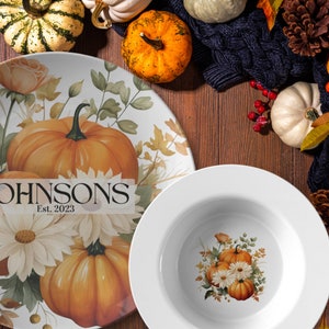 FALL PUMPKIN DINNERWARE Custom Style 1 - “Pumpkin Patch Collection” Plate, Bowl, and Frosted Glass