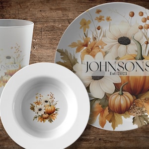FALL PUMPKIN DINNERWARE Custom Style 3 - “Pumpkin Patch Collection” Plate, Bowl, and Frosted Glass