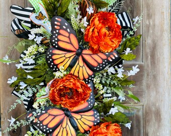 Spring swag, Butterfly wreath, Bow Wreath, Everyday Wreath, Front Door wreath, Wreath for front door, Butterfly swag, Monarch butterfly