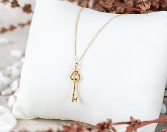 Key Symbol 14K Gold Necklace - Minimalist Jewelry