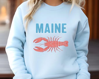 Maine Lobster Graphic Crewneck Sweatshirt, Coastal Fisherman Style