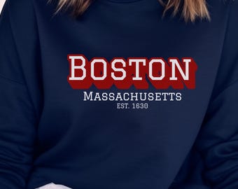 Boston Sweatshirt Erwachsene Classic Varsity Boston Massachusetts Rundhals-Sweatshirt Boston Geschenke Sweatshirt Collegiate Vintage Style Sweatshirt