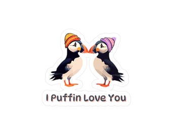 Adesivo Puffin, Adesivo Eu Puffin Te Amo, Adesivo Eu Te Amo Dia dos Namorados, Adesivo Puffins Fofos, Decalque Casal Puffin Atlântico
