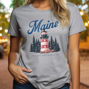 Vintage Maine Lighthouse Tee, Retro Maine T-shirt, Fisherman Aesthetic Tee, Coastal Core New England Style, Maine Travel Shirt