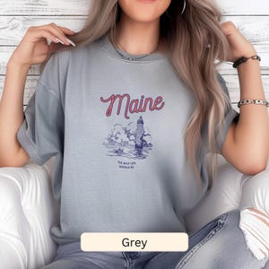 Vintage Maine Lighthouse Shirt Comfort Colors Adult T-shirt Maine Garment-Dyed Tee Lighthouse T-shirt Preppy Coastal Grandma