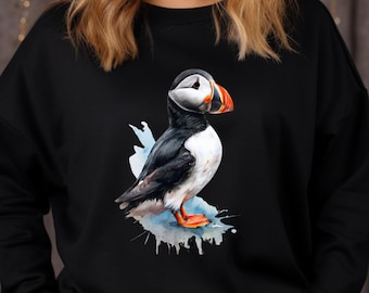 Watercolor Puffin Sweatshirt: Coastal Bird Lover Crewneck