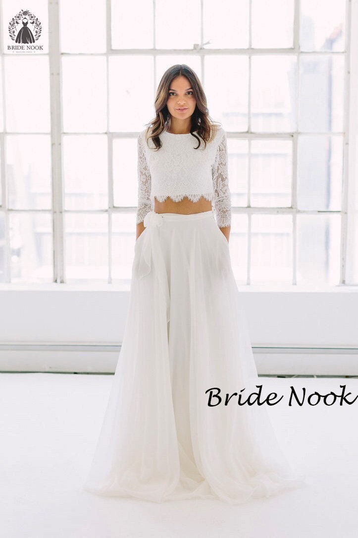 Wedding Two Piece Set, Bridal Separates, Ivory Top, Boho Bodice