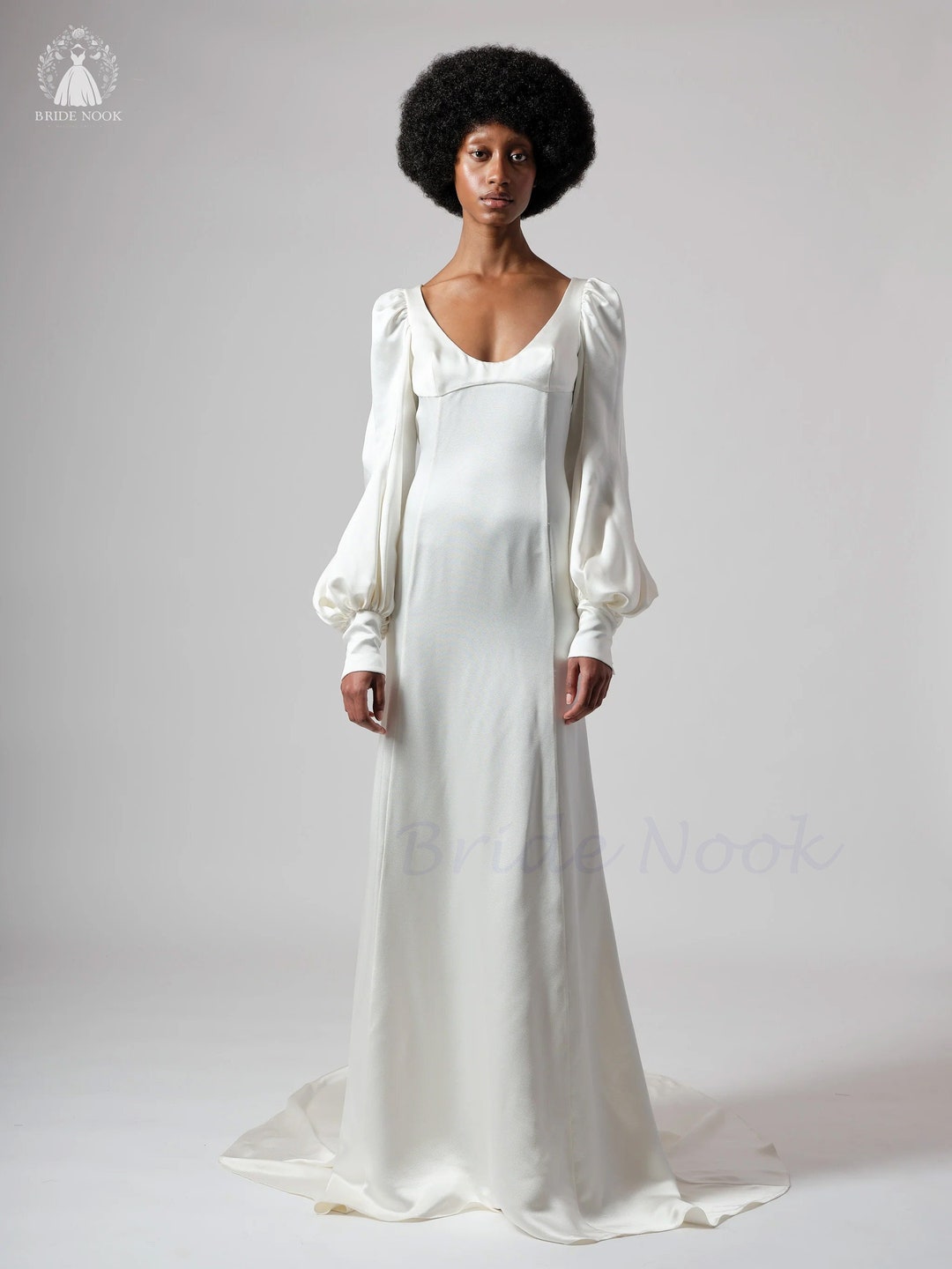 Modest Long Sleeve Bride Robe Vintage A-line Satin Lace Wedding Dress Charming Bridal Gown main image 0