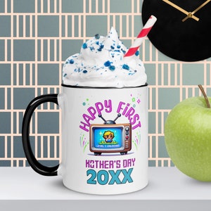 Customizable Happy First Mother&#39;s Day Mug with color inside, Push Gift for new moms