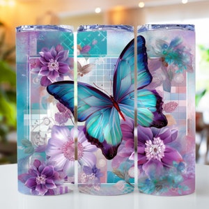 Butterfly Sublimation Designs 20oz Skinny Tumbler Wrap Design PNG, Butterfly Tumbler Png, Straight Tumbler Design, Butterfly Theme