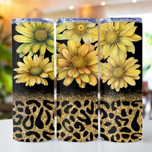 Sunflowers Leopard Tumbler Designs, Glitter Leopard 20oz Skinny Tumbler Wrap, Seamless Glitter Tumbler Template - PNG Digital Download,