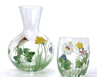 Vintage Royal Danube Romania Hand Painted Carafe 6 Inches And Cup 3.5 Inches