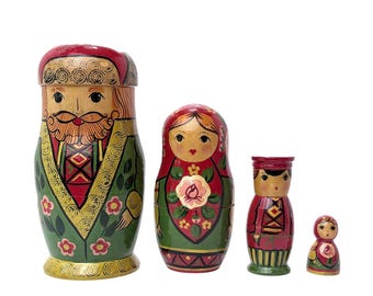 Vintage USSR Russian Matryoshka Nesting Dolls Family 4 Piece Set Hand Painted