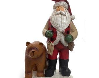 Old World Fishing Santa Resin Looks Like Carved Wood With Bear Fish And Cardinal
