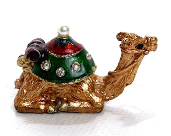 Vintage Jeweled Camel Mini Trinket Box 1 Inch Tall x 1.5 Long