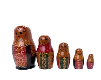 Vintage USSR Russian Matryoshka Nesting Dolls Family 5 Piece Set Hand Painted