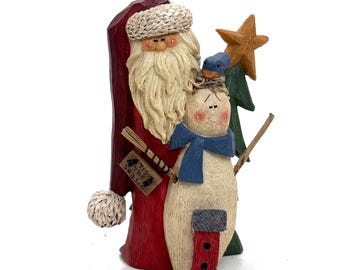 Christmas Santa n Snowman n Tree Sign Says Tis The Season 5 Inch Tall CMI Henton