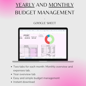 Year & Monthly Budget Management | Google Sheets | Monthly Budget Planner | Annual Budget | Finance | Budget Tracker | Simple | Year Budget