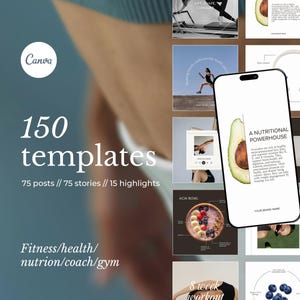 150 Canva-sjablonen voor fitness en voeding: posts op sociale media (digitale download), fitness, gezondheid, coaching, instagram