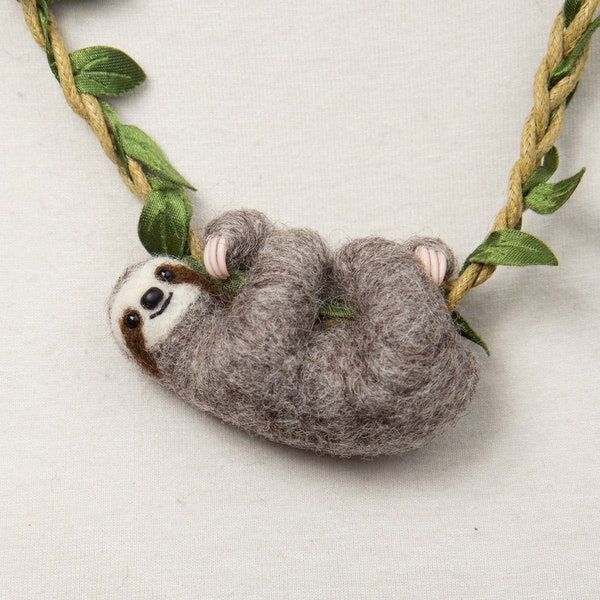Cute Sloth Necklace - Miniature Needle Felted Sloth Charm, Baby Sloth Pendant for Jewelry, Gray Felt Sloth Gift, Sloth Jewelry, Gift for her