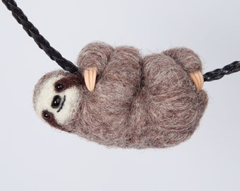 Needle Felted Sloth Necklace - Adorable Sloth Pendant, Cute Sloth Jewelry, Miniature Felted Charm, Baby Sloth Gift, Felted Animal Art