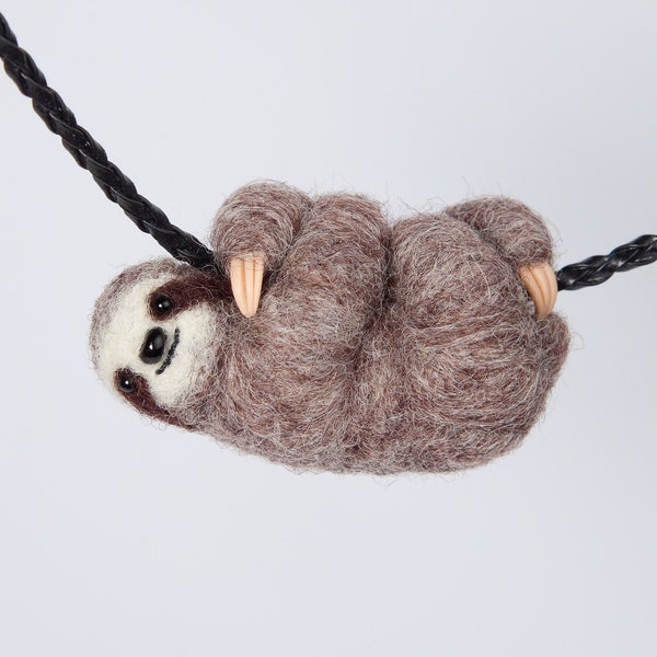 Needle Felted Sloth Necklace - Adorable Sloth Pendant, Cute Sloth Jewelry, Miniature Felted Charm, Baby Sloth Gift, Felted Animal Art