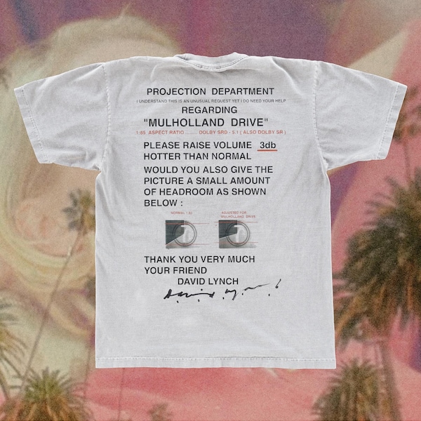 David Lynch's Projection Instructions Mulholland Dr. t-shirt, David Lynch film tee shirt, Ash Classic Tee Gildan 5000, streetwear top