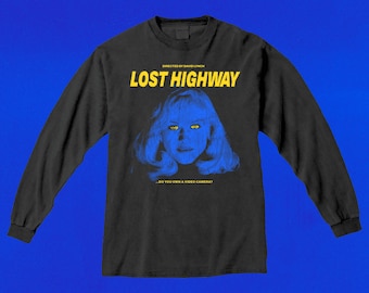 T-shirt met lange mouwen uit de Lost Highway-film, klassieke film van David Lynch, trendy zwarte streetwear-top Kledinggeverfd zwaargewicht shirt met lange mouwen