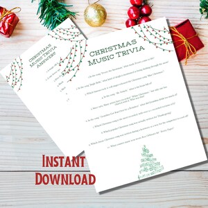 Christmas Trivia, Christmas Music Trivia, Printable Trivia Game, Christmas Party Game, Holiday Trivia