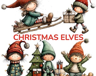 Christmas Elves Clipart: 32 PNG files (Digital Download)